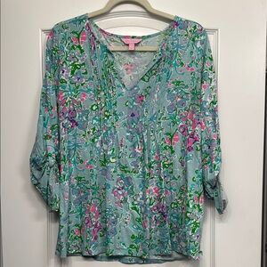 Lilly Pulitzer Brayden Tab Sleeve Relaxed Fit Top Medium
